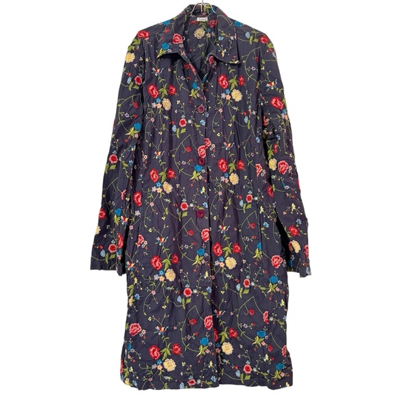 Pictures Multicolor Floral Embroidered Long Sleeve Knee Length Jacket Sz XL Boho - Picture 1 of 15